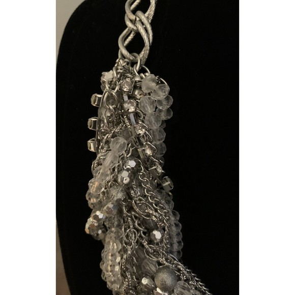 Thalia Sodi Necklace Twisted Silvertone Chain & Clear Bead Choker - Picture 9 of 13